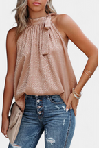 Adela | Top sin Mangas de Leopardo con Cuello Alto y Lazo