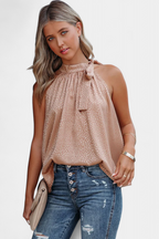 Adela | Top sin Mangas de Leopardo con Cuello Alto y Lazo